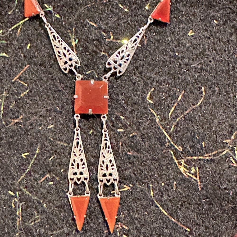 Vintage filigree and orange stones 15” long